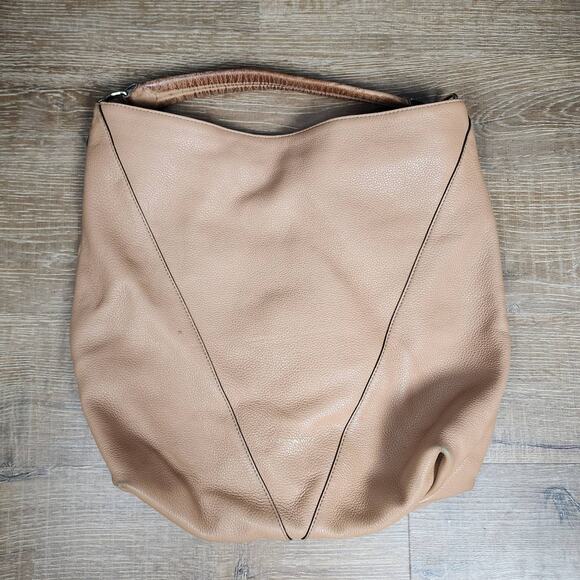 Rebecca Minkoff Pebbled Leather Camel Brown V-Zipper Hobo Shoulder Bag - Picture 3 of 15